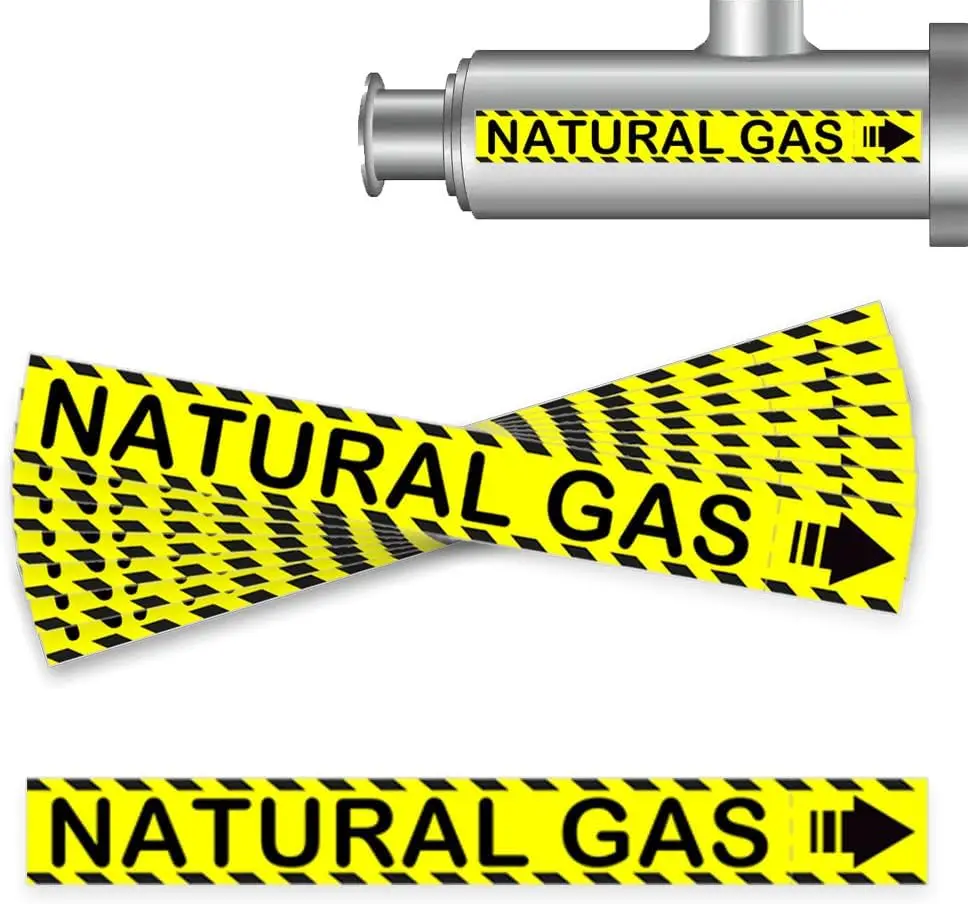 

Natural Gas Pipe Labels with Arrows 8 x 1 inch Gas Marking Safety Labels for Pipes Identification, Inspections, Detector,