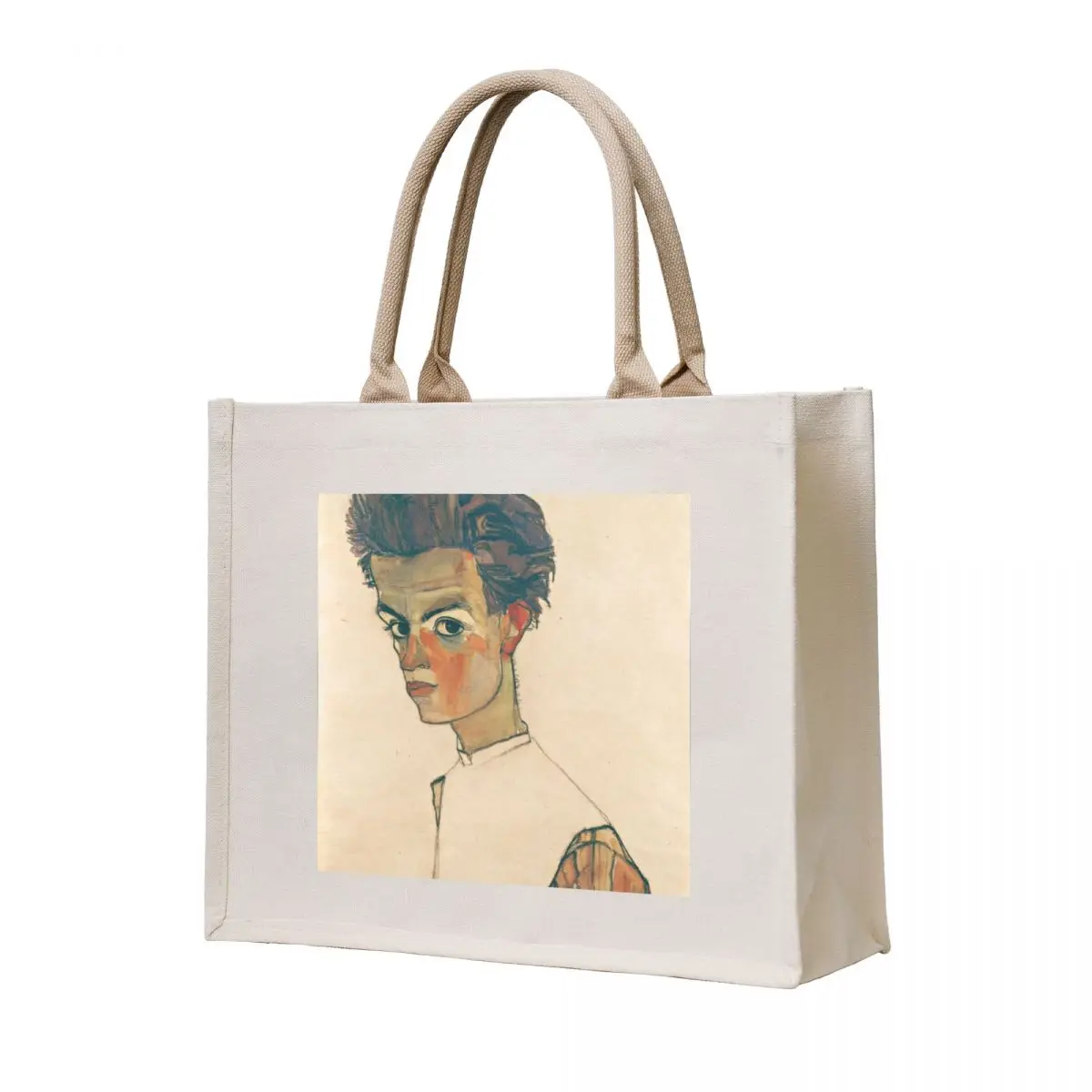 

Egon Schiele - Self-Portrait with Striped Shirt, 1910 Tote Bag Custom bag canvas tote bags handbag tote bag canvas