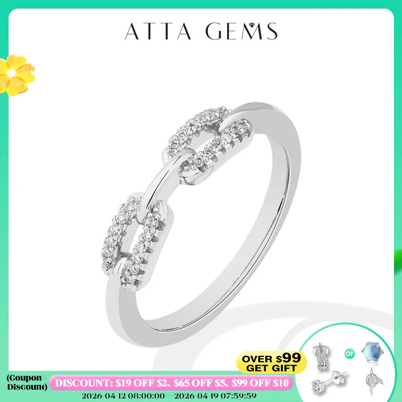 

ATTAGEMS 925 Sterling Silver Cuba Link Ring for Women Men DVVS1 Round Cut Moissanite Hollow Design for Unisex Party Fine Jewelry
