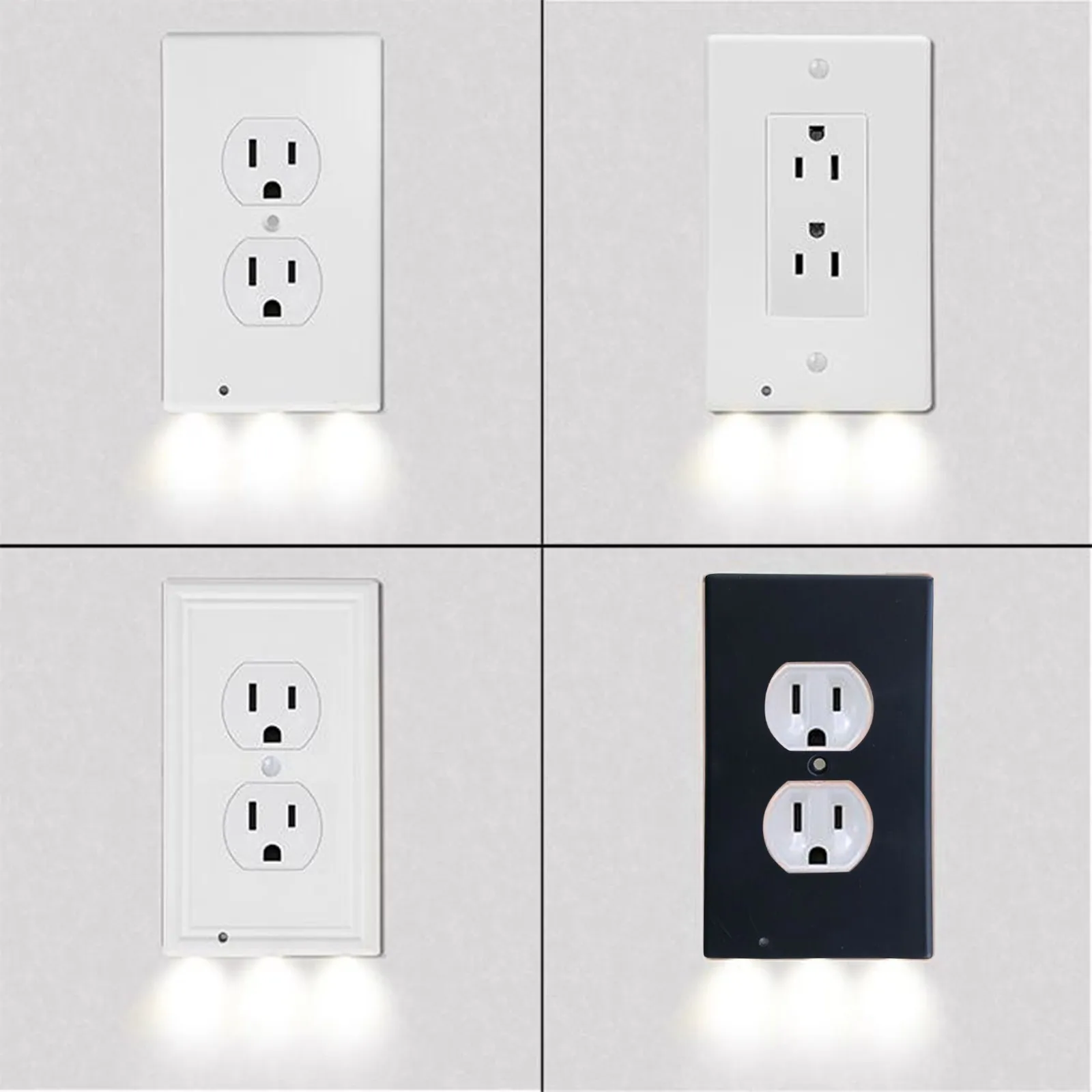 LED Night Light Socket Cover, alta qualidade, quadrado e furo redondo, Dual Color, prático minimalista, opp Material, 4pcs