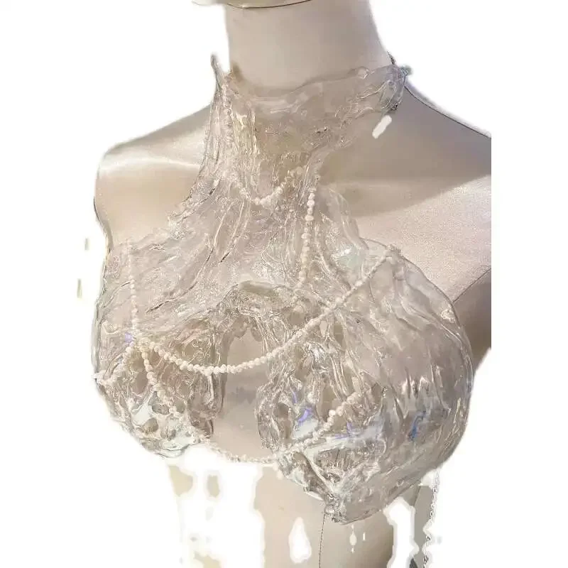 Transparent Pearl Bra For Women Deposit Crystal Beads Elf Cosplay Costume Princess Party Dress