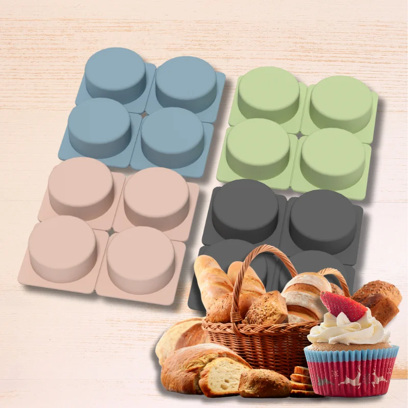 1 piece/4 Grids Round Cake Mold Quick Release Silicone Cake Mold Baking Tool, for Mousse Cakes, Bread, Desserts Mold Tray Baking