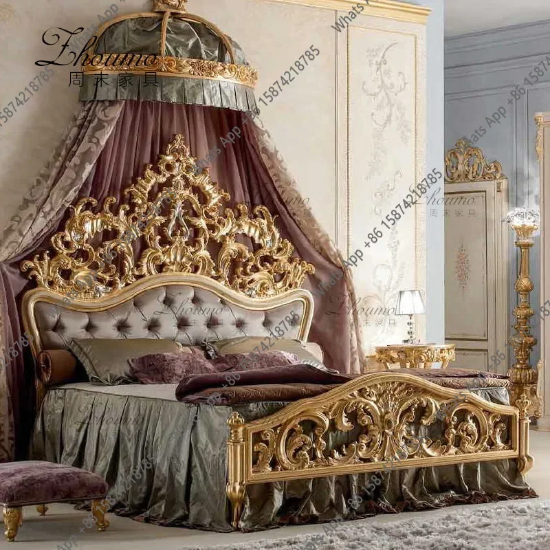 X32 Neoclassical Carved Buckle Double Bed French Light Luxury Retro Bed Hand-carved Master Bedroom Solid Wood Wedding Bed