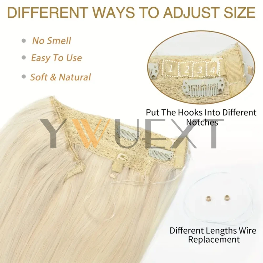 60-100g Clip In One Piece Human Hair Extensions 12''-24'' with Adjustable Fish Wire Halo Hair Extensions Flip ins 9 Colors