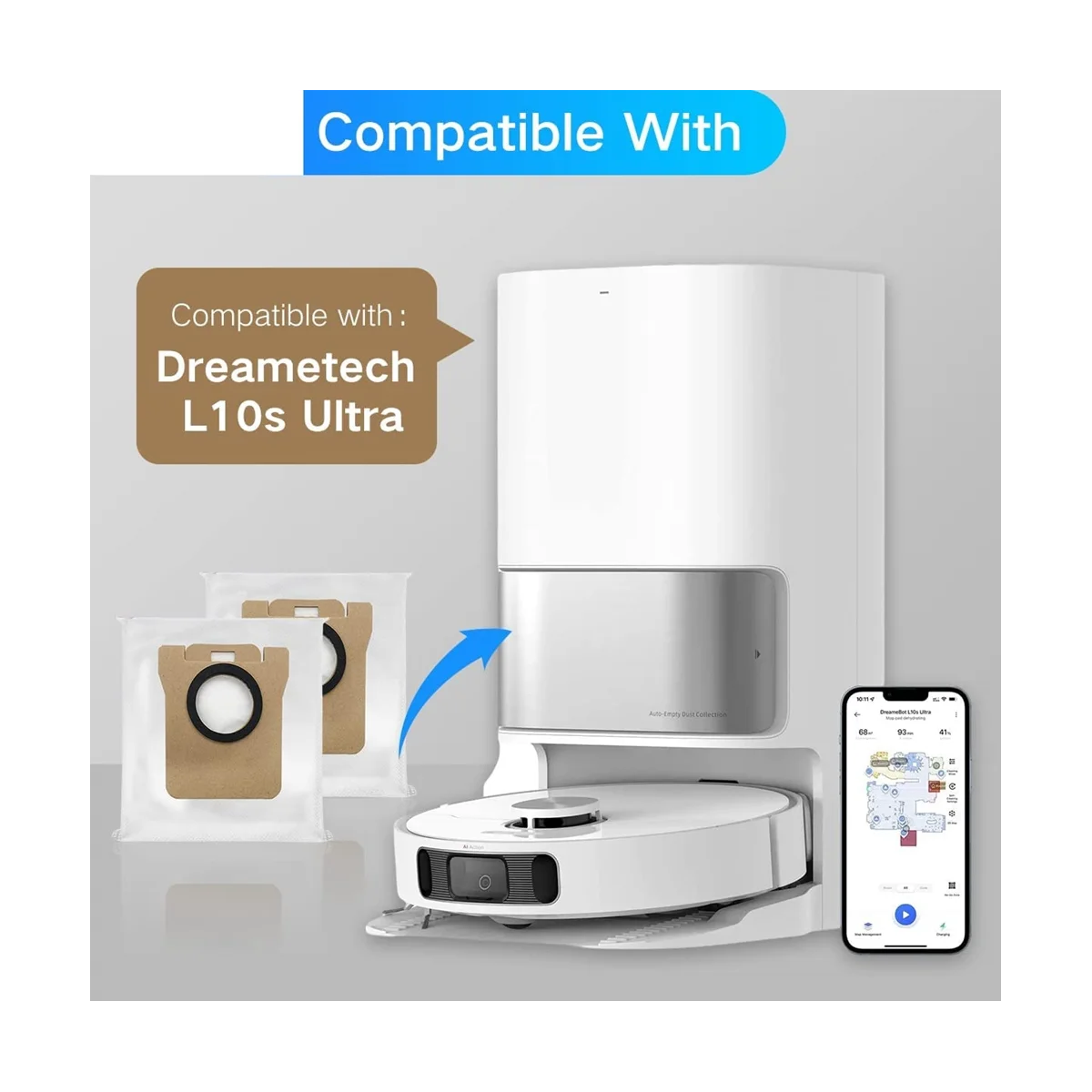 อะไหล่ถุงเก็บฝุ่น9ชิ้นสำหรับ Xiaomi Dreame L10S หุ่นยนต์อัลตร้าอะไหล่ถุงเก็บฝุ่น