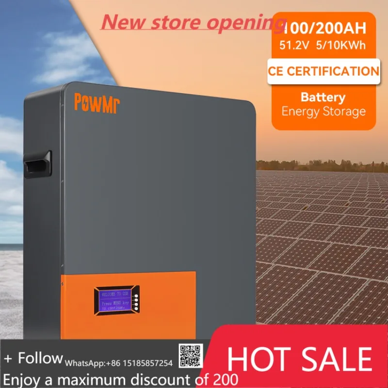 

PowMr 100AH 51.2V 200AH 51.2V Wall Mounted LifePO4 Battery 5KWh 10KWh Energy Storage Lithium Ion Battery