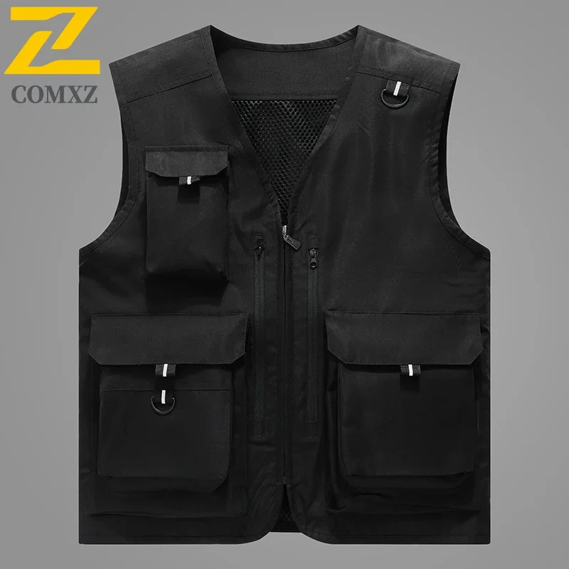 2025 New Multi-pocket Vest Jackets Men's Autumn Casual Trendy Sleeveless Work Vests Hiking Fly Fishing Coat Plus Size Waistcoat