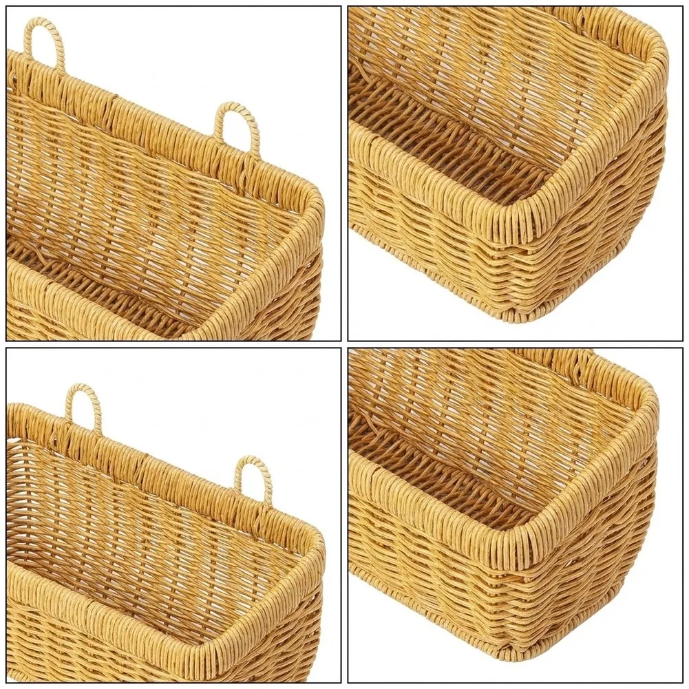 Open Weave Wall Basket Set for Kitchen Bathroom Storage PP Plastic Metal Frame 20x8x8.5cm 28x13x9.5cm Lightweight