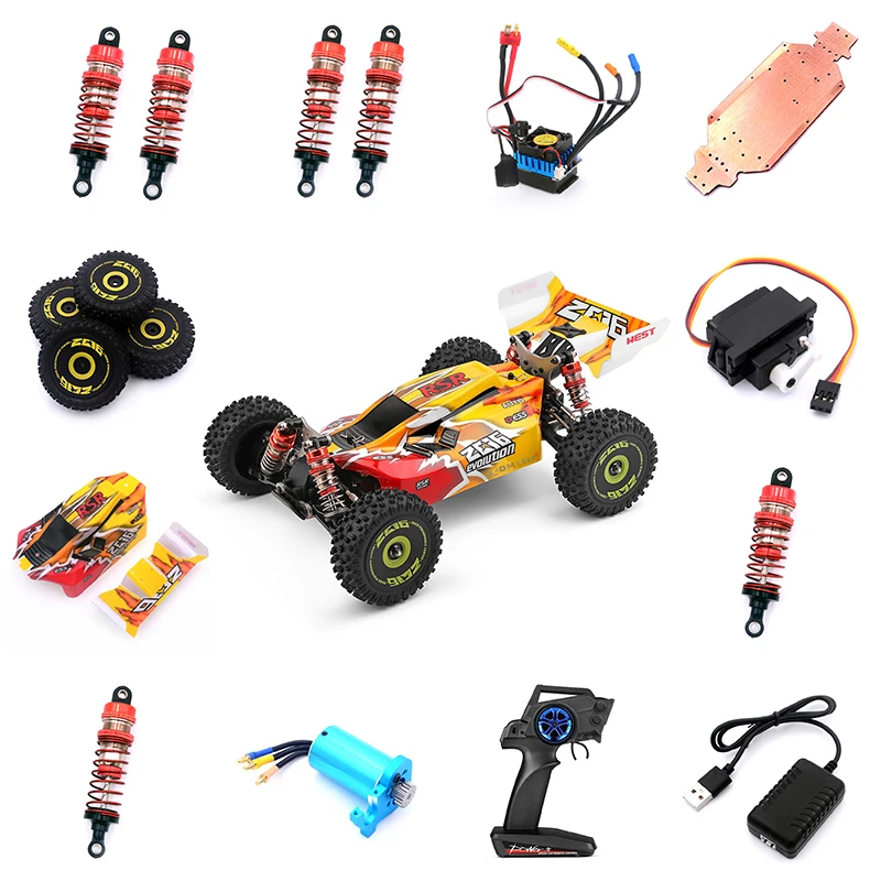 

WLtoys 1/14 RC Car Spare Parts 144010 Original Brushless Motor ESC /Shock Absorber Tires Assembly Server Metal Chassis