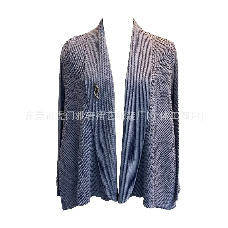 Miyake veste plissée à manches longues revers manteau plissé Cardigan 2025 automne nouveau décontracté polyvalent solide Blouse femme mince vêtements d'extérieur