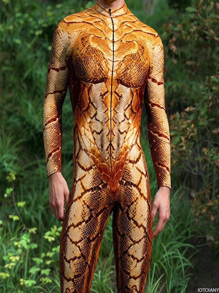 Halloween Goldener Cosplay-Paar-Jumpsuit, Tier-Schuppen-Bodysuit, Gothic-Morphsuits, Feiertags-Sexy-Party-Zentai-Anzug, Rave-Catsuits – Detail 3