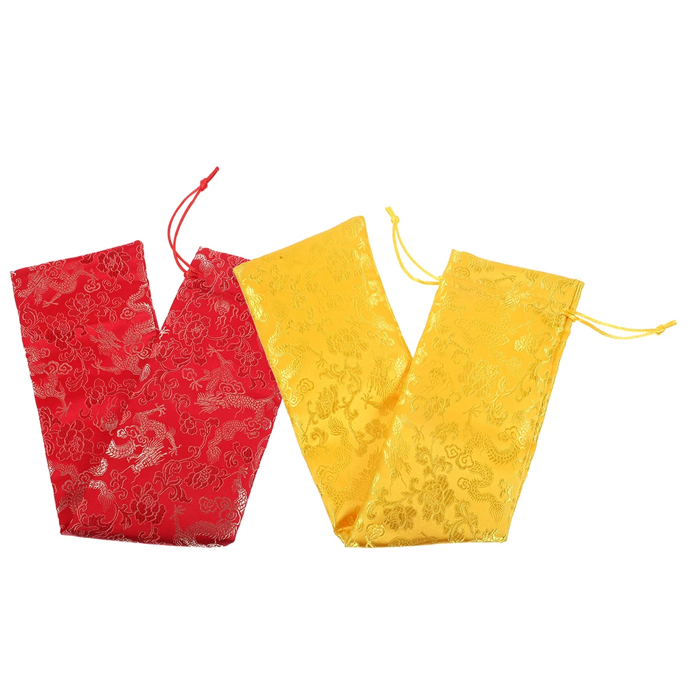 

2Pcs Calligraphy Painting Bags Thickened Brocade Large Tassel Storage Scroll Japanese Foldable Silk
