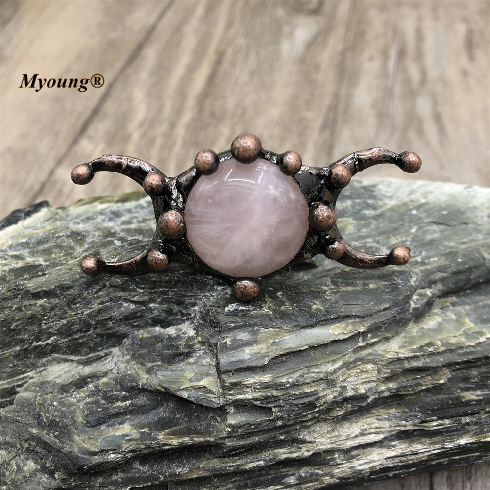 Large Vintage Witch Ring Mystic Dark Magic Natural Rose Quartzs Crystal Moon Mysterious Guardian Rings For Women MY220852