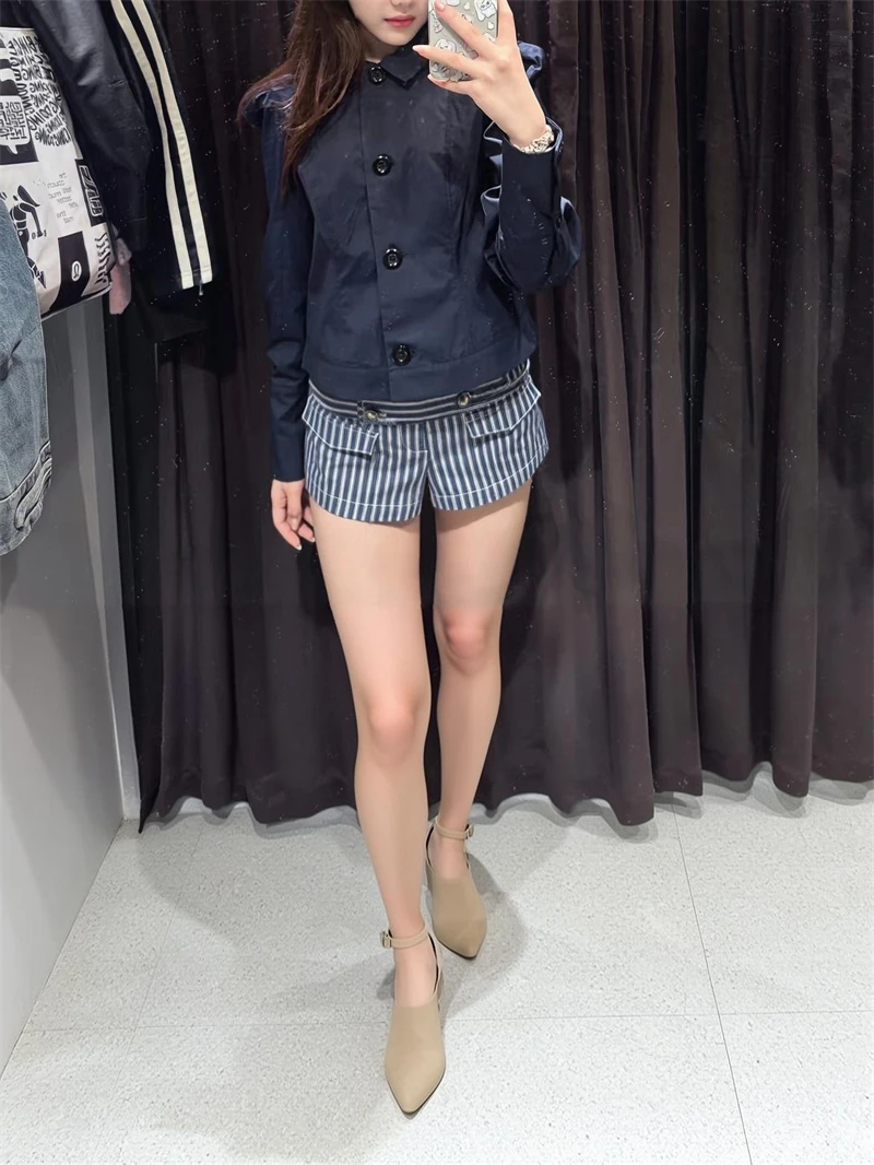 Women's Pleated Lapel Short Blazer 2026 Spring Autumn New Model Euro-American Daily Street Casual Fashion Trend British