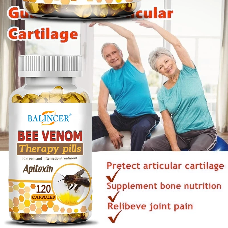 Natural Bee Venom Extract Capsules - Glucosamine Chondroitin Supplement Relieves Joint Pain and Stiffness, Promotes Bone Health