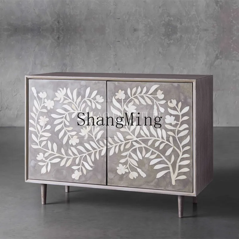 

DHY retro black entrance decorative cabinet solid wood dining side locker shoe cabinet