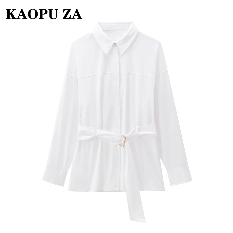 

KAOPU ZA 2024 Spring Autumn New Women's Elegant Casual Shirt women Fashion Basics Square Collar Loose Fit Shirt with belt