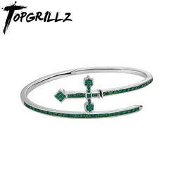 TOPGRILLZ Open Sword Cuff Bangle Cross Bracelets Micro Paved Bling Baguette Cubic Zirconia Personalized Gift Hiphop Jewelry
