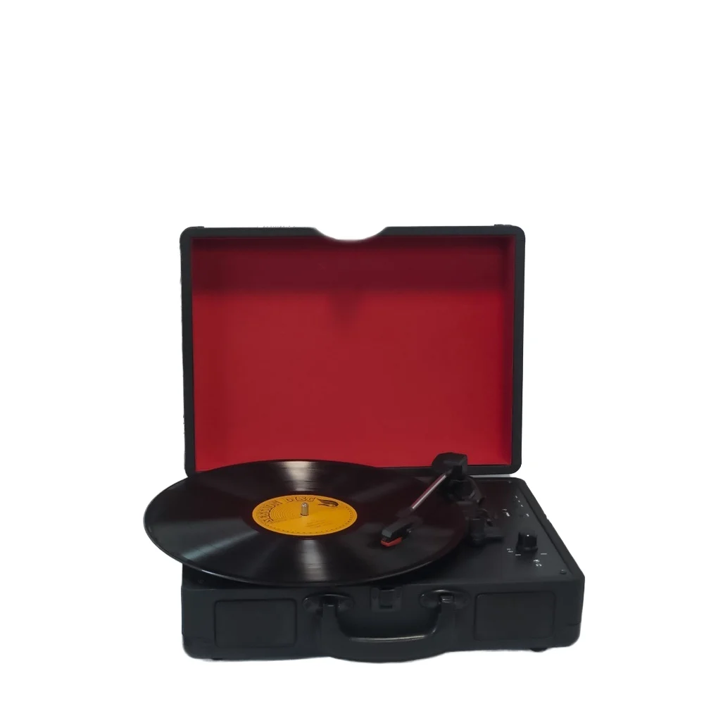 High Quality Plastic Portable LP Vinyl Player Retro Vintage Turntable with 3 Speeds and Speakers Black Record Player