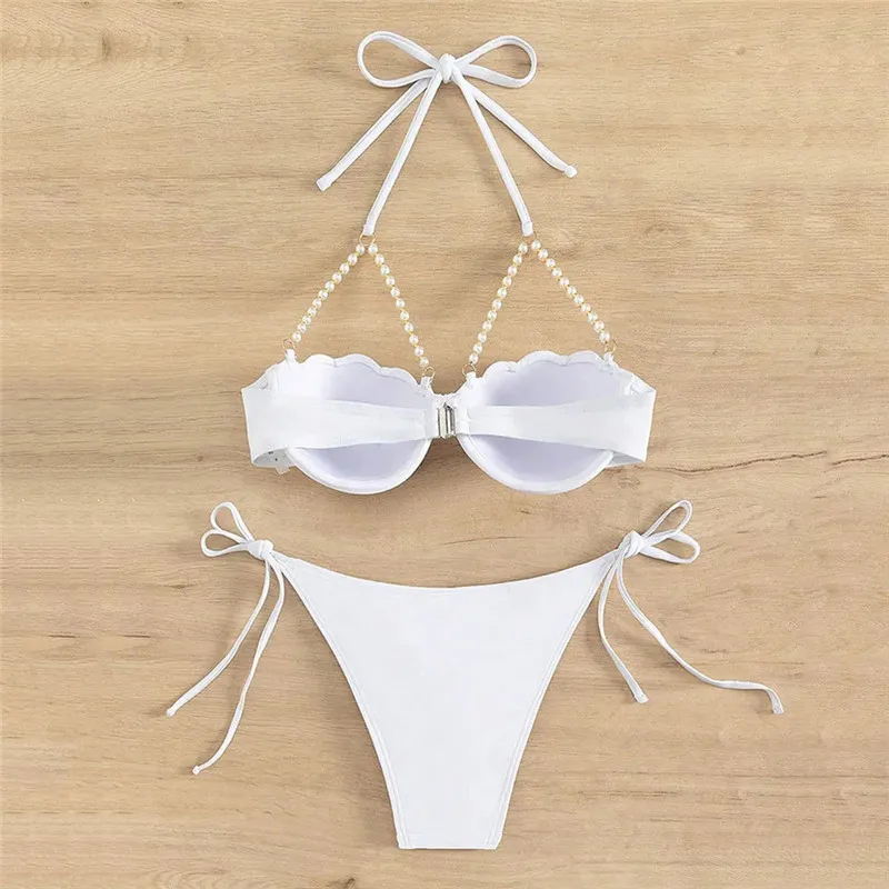 Sexy pearl Shell High Waist Bikinis Set Push Up Swimsuit Women Swimwear Drawstring Bathing Suit Brazilian Bikini Mujer Biquinis