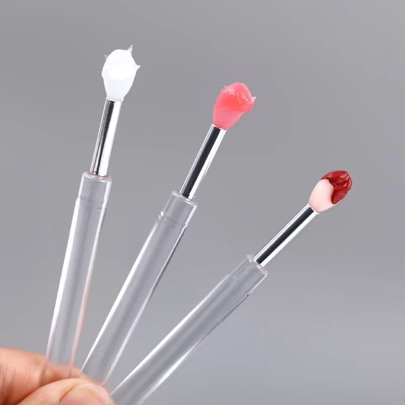 Silicone Eyeshadow Lips Makeup Brushes with Cover Portable Soft Multifunctional Lip Balm Lipstick Lipgloss Applicator Brush