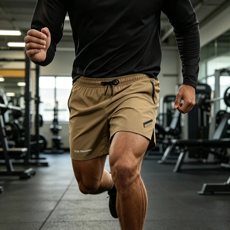 

Zipper Pocket Running Shorts Men Gym Sports Squat Fitness Workout Man Short Pants Breathable Quick Dry Drawstring Men's Shorts