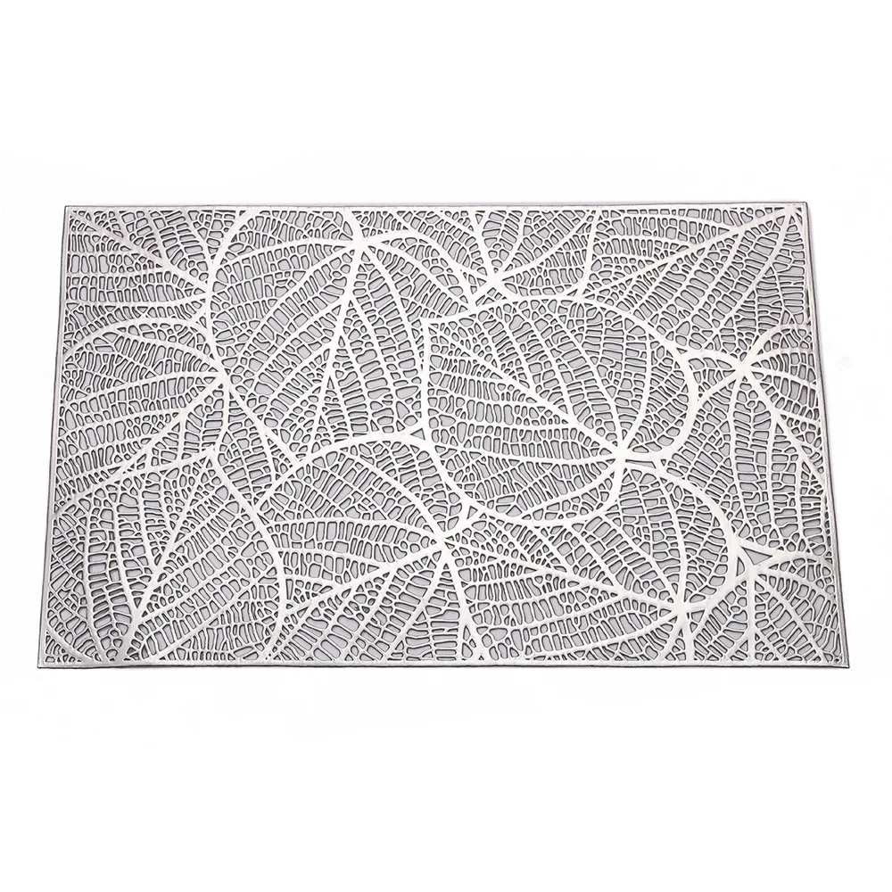 Rectangular Hot Gold Elm Leaf Table Mat, Silver Hollow Western Placemat, Heat Insulation, Non-Slip Table Mat, Home