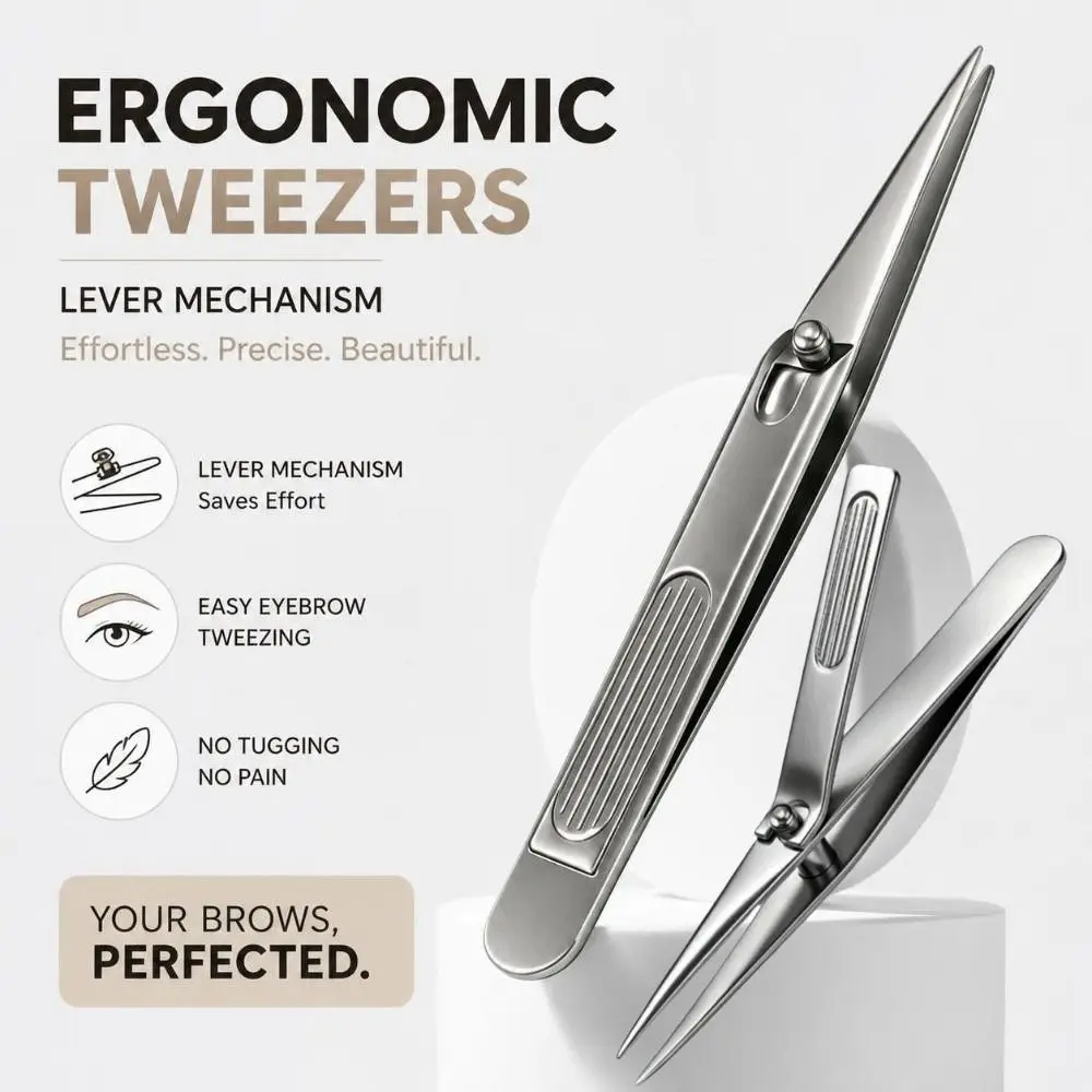 1/2Pcs Stainless Steel Lever-Action Eyebrow Tweezers Labor-Saving Effort Anti-Skid Handle Eyebrow Plucker Leverage Ergonomic