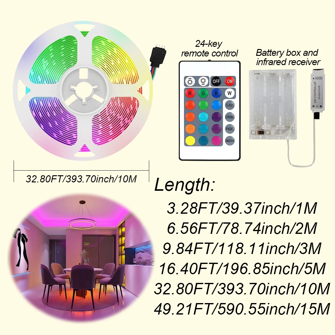 1 قطعة 3535RGB LED قطاع أضواء مع 24-مفتاح تحكم اللون تغيير صندوق بطارية شريط مصباح مرن لغرفة التلفاز الخلفية ديكور