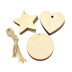 10PCS 80MM Christmas Original Color Hanging Hole Painted Wooden Chip Wishing Card Message Board Party Heart Home Decoration