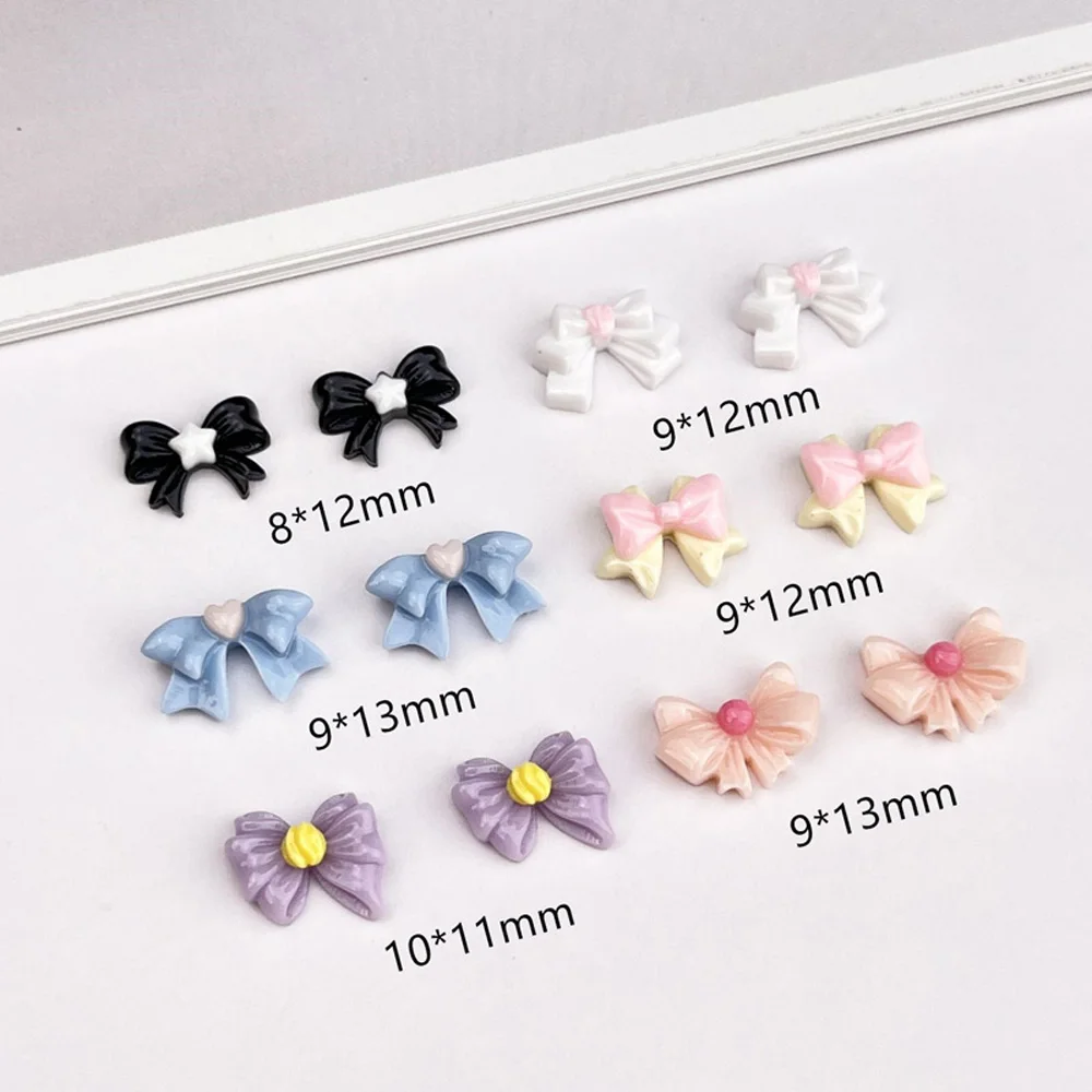 20 Stuks Gemengde Dubbele Kleur Boog Nail Charms 3D Cartoon Glossy Leuke Lint Strik Nail Art Decoratie DIY Kawaii Nagels accessoires