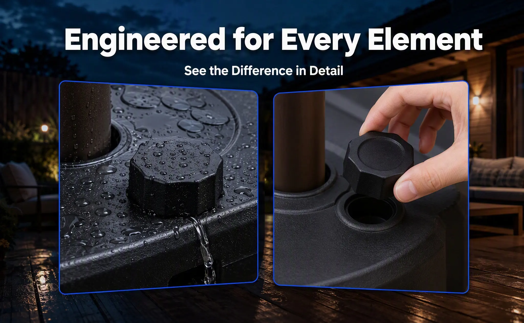 2Pcs Black Outdoor Umbrella Base Cover Drainage Holes Prevent Rust Water Accumulation Patio Umbrella Stand Water Weight 3.5cm