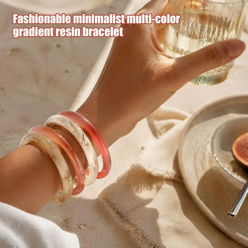 Stackable Resin Jewelry Set 4 Pcs Resin Bangles Set for Women Wide Statement Bracelets Geometric Thick Stackable for Party