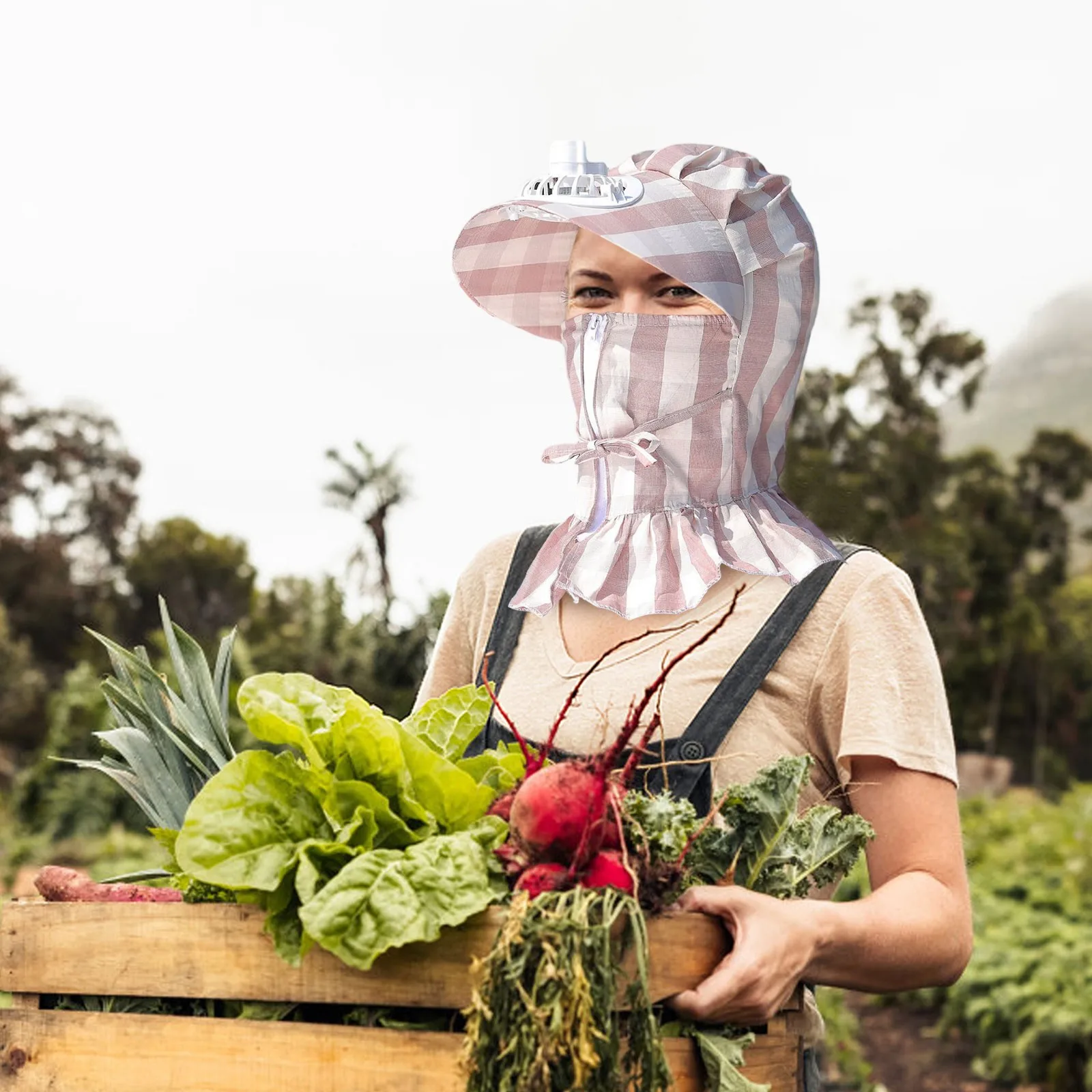 

Outdoor work hat summer sun protection hat striped face cover neck protection tie anti-ultraviolet fan hat gardening work hats