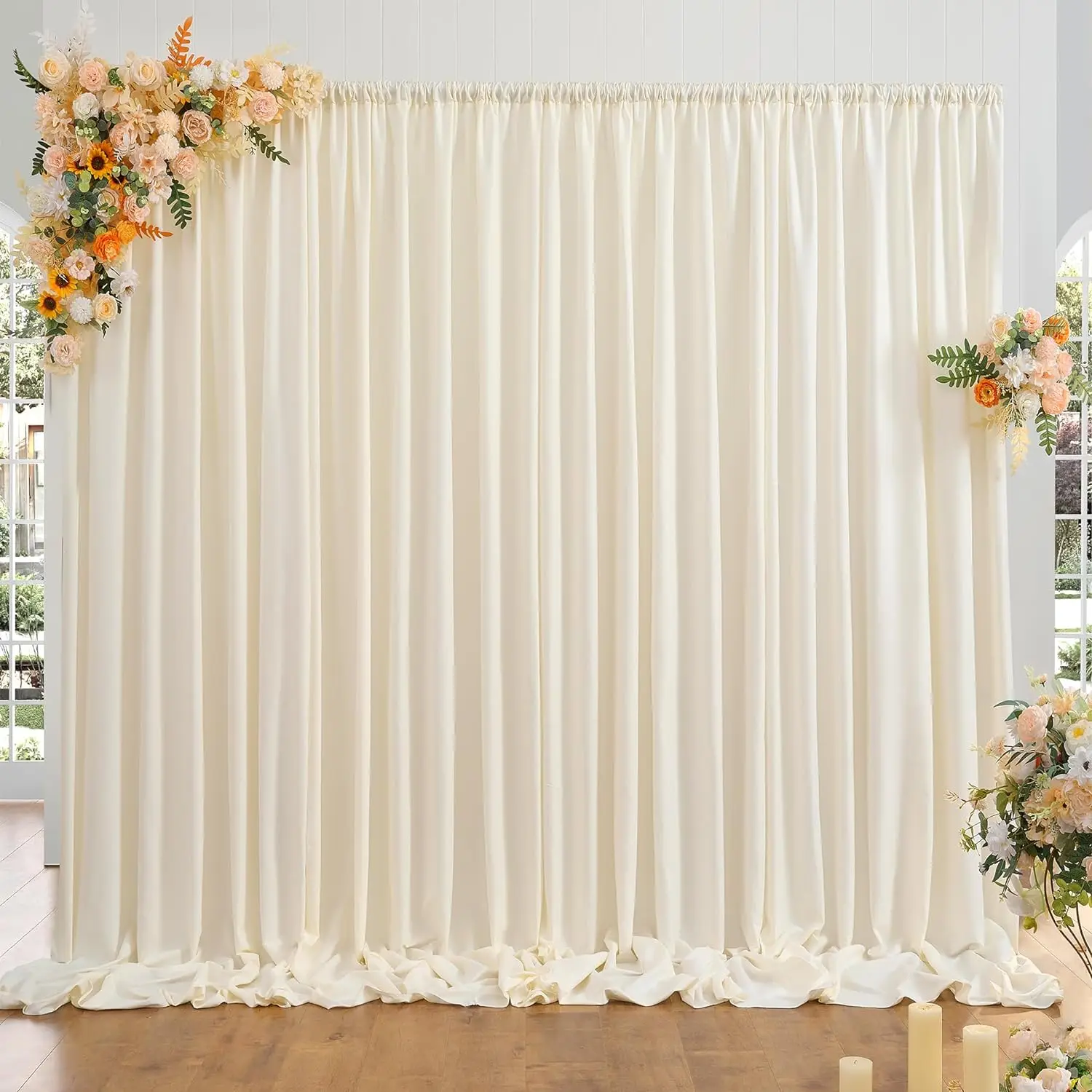 Wrinkle Free Ivory Backdrop Curtains 6 Panels 5ftx10ft Polyester Wedding Backdrop Drapes for Arch Party Stage Ceremony Photograp