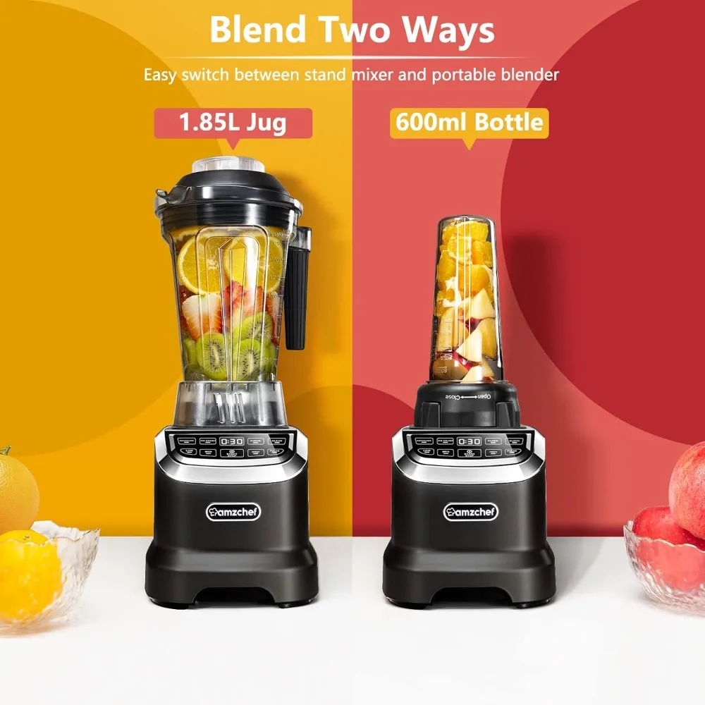 Professional Blenders for Kitchen, 1800 W Smoothie Blender with 2 Blend Way, 4 Functions and 3 Speeds, 63 oz Blender, Black