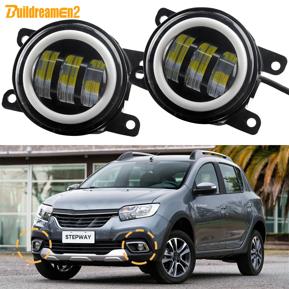 3IN1 Design Car LED Fog Light For Renault Sandero Stepway 2007-2023 30W 6000LM Angel Eye Fog Daytime Running Turn Lamp H11 12V