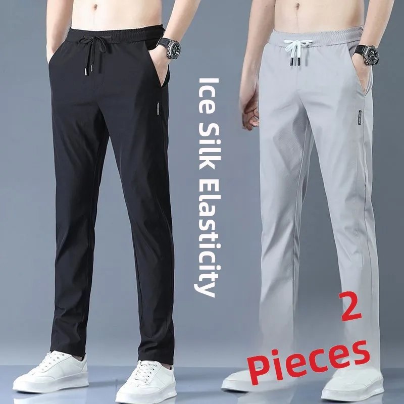 

Men's Casual Thin Work Trousers Elastic Waist Long Pants Breathable Summer Faion Ci Sle Straight Leg Pants