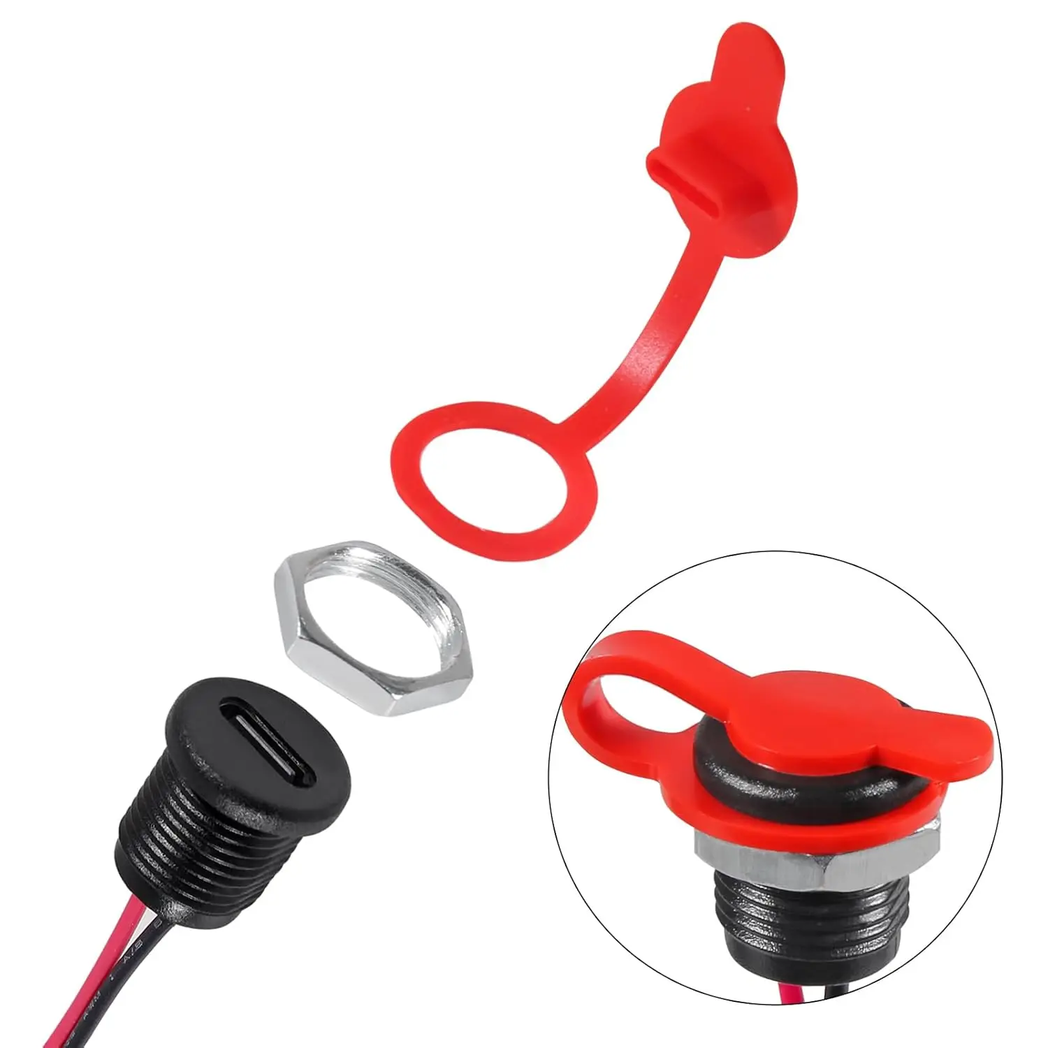 20PCS Type-C Female Chassis Wire 2Pin USB Connectors 3A Type-C Female Socket Connector Black(2pin with Terminal) view 6