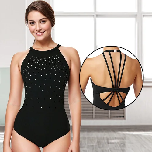 Leotardo de baile de Ballet sin mangas con cuello Halter para mujer, camisetas sin mangas de baile y gimnasia para adultos con espalda hueca, leotardos de baile