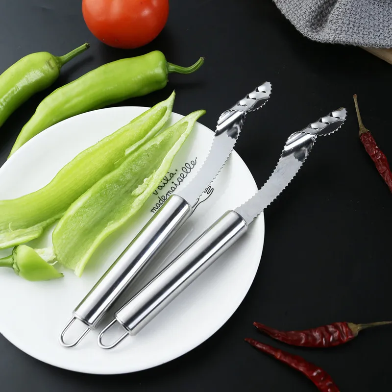 1 Pc 304 Stainless Steel Pepper Corer Silver Serrated Vegetable Tomato Chili Jalapeno Slicer Cutter Seed Remover Portable Kitch