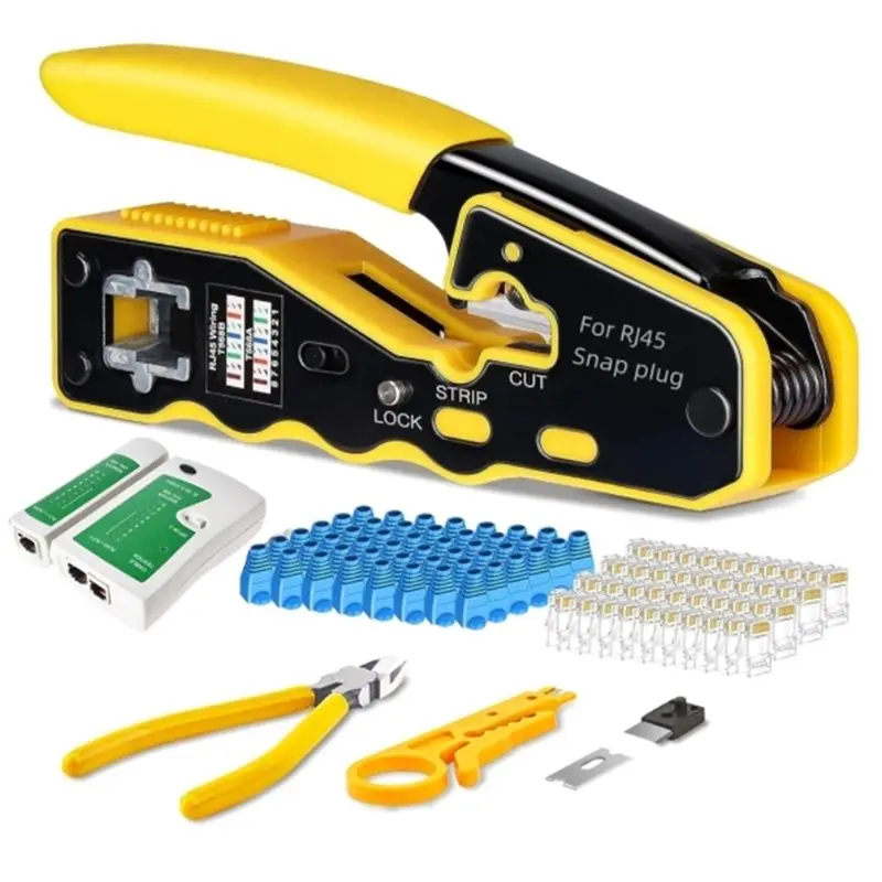 NEW HOT In Stock-RJ45 Crimp Tool Kit(K12) For Cat5 Cat5e Cat6 Pass Through