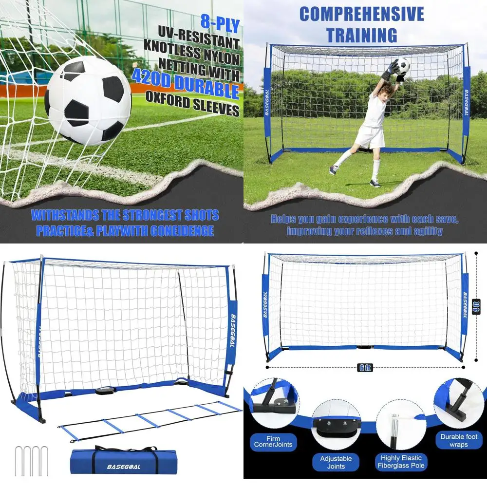 

Портативные футбольные ворота с разборным металлическим основанием, футбольной сеткой и лестницей для отработки ловкости для игр на заднем дворе