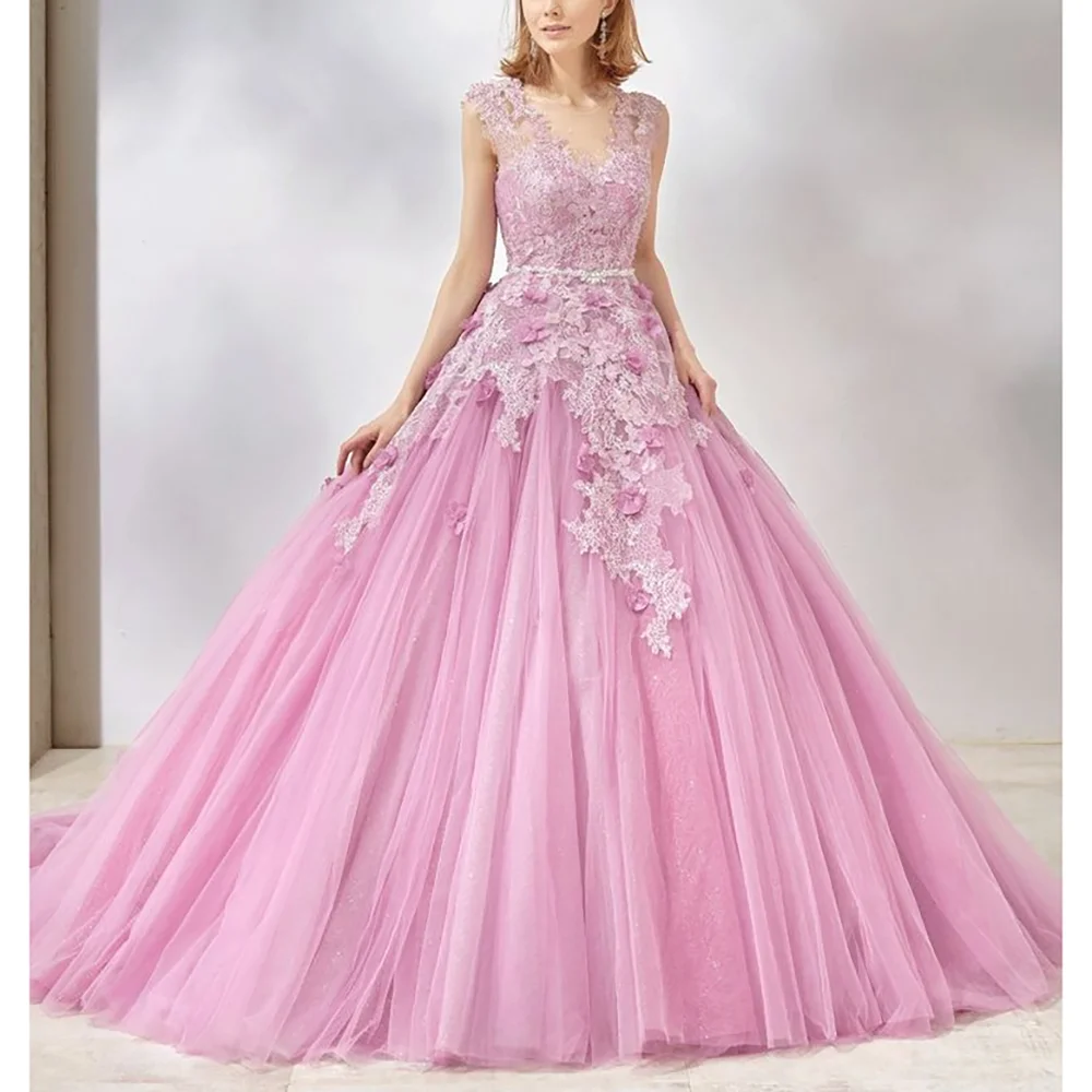 Tender Pink Sweetheart Sleeveless A-Line Evening Dress With Appliques New Fashion Female Floor Length Party Prom Gowns