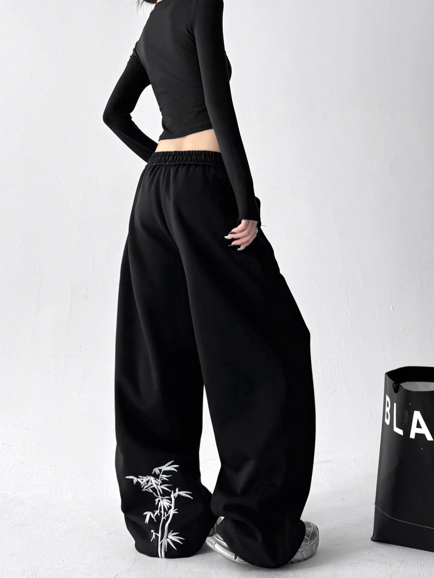 Calças Casuais Fenas de Cintura Alta, Perna Larga e Reta, Estilo Solto, Efeito Emaecimento, Novo Estilo Primavera-Outono