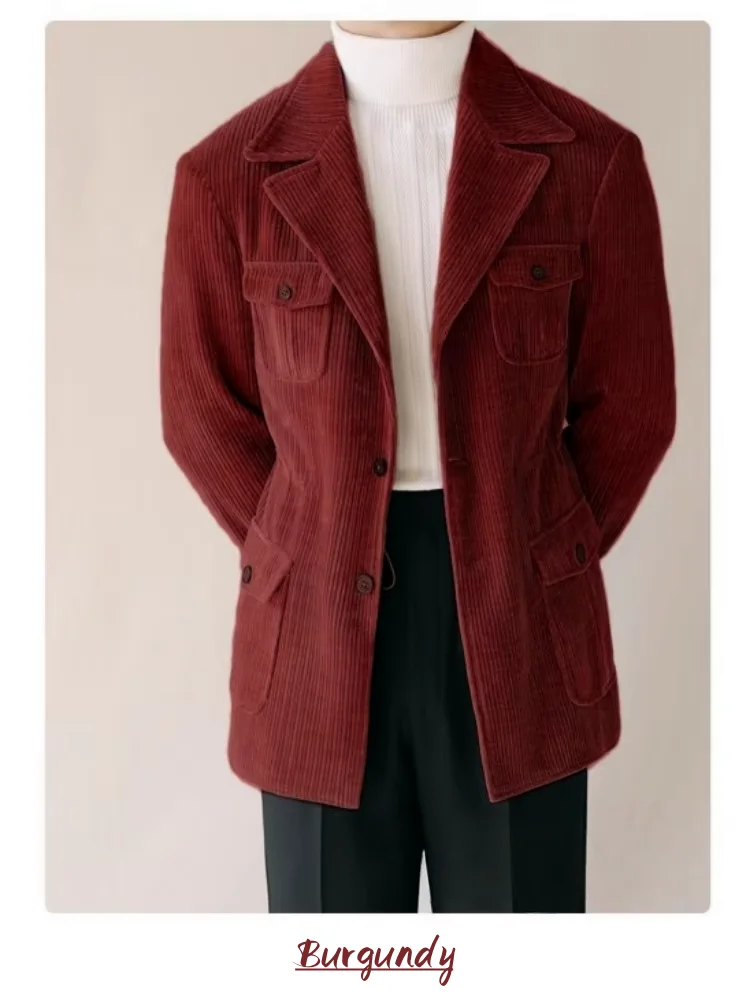 Giacche di velluto a coste per uomo Abiti da uomo eleganti Comodo abbigliamento da lavoro Blazer maschile Giacca da uomo di lusso Abiti da lavoro invernali Cappotto a costine