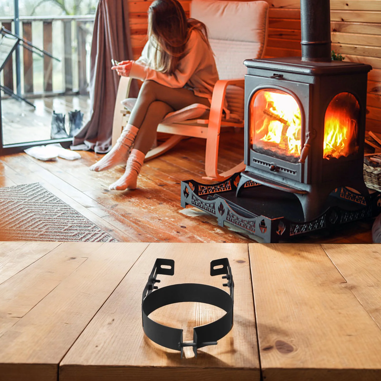 Adjustable Stainless Steel Chimney Pipe Holder Secure- Flexible Wall Support Smoke Pipe Bracket Chimney Pipe Holder