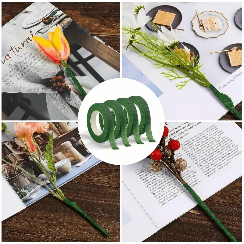 13 Rolls Dark Green Floral Tape Flower Stem Wrap Tape DIY Wedding Bouquet Garland Artificial Flower Craft Supplies