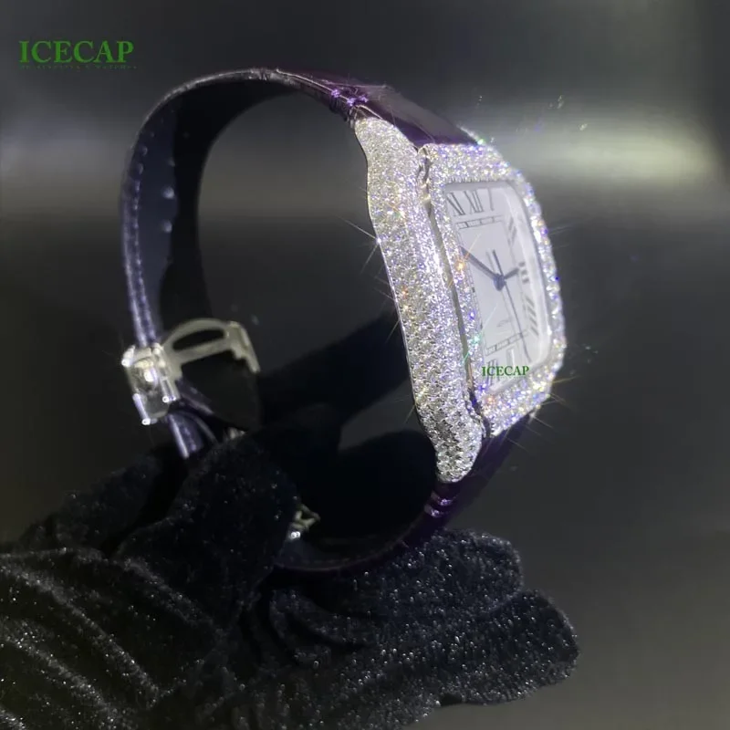 Iced Out D VVS1 jam tangan pria, jam tangan mekanis tahan air kualitas tinggi berlian kustom modis mewah