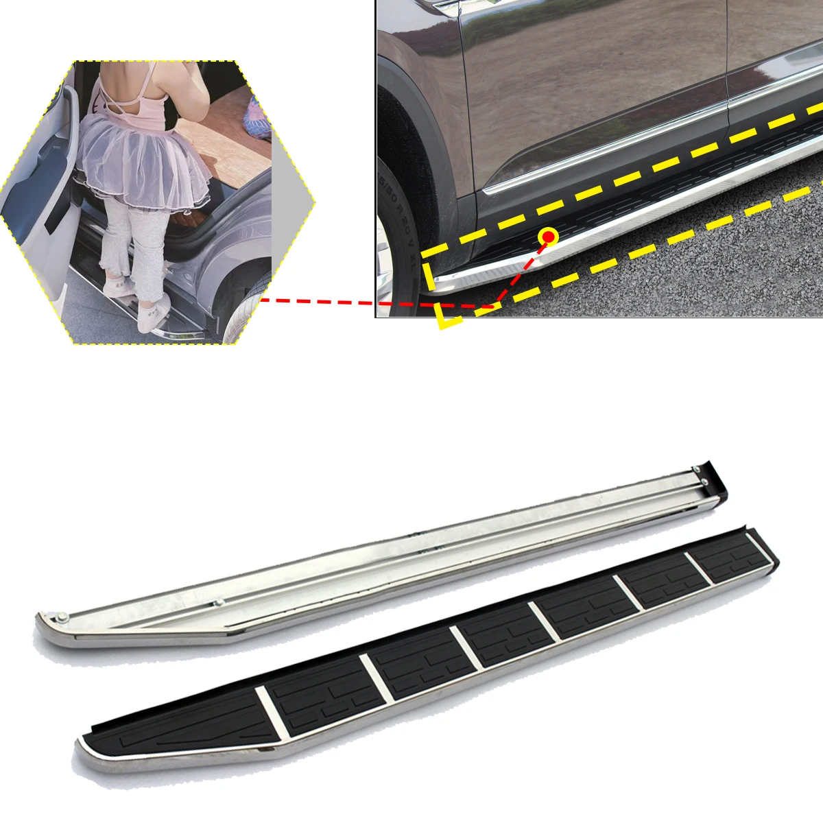 2PCS Side Step fits for Hyundai Santa Cruz 2022 2023 2024 2025 Running Board Nerf Bars Stairs Aluminium Pedal